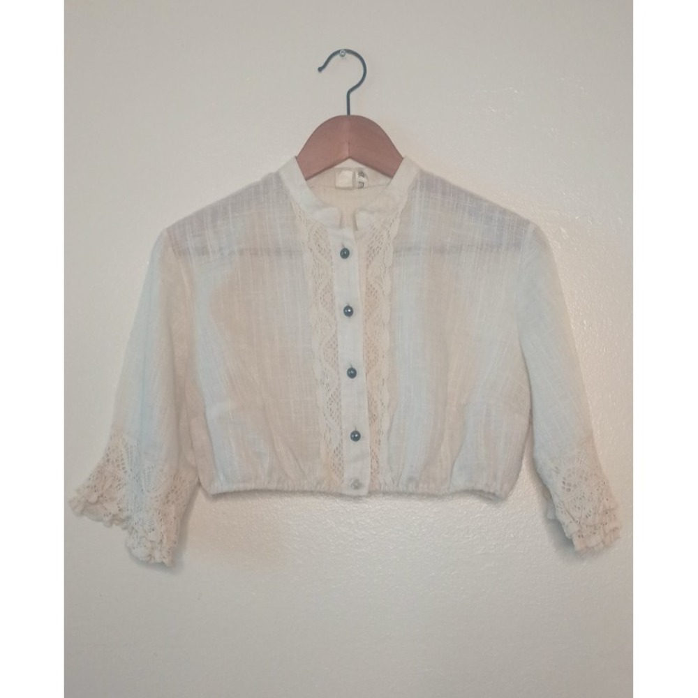 VTG 80s Krüger Dirndl Blouse Womens S Cottagecore Coquette Fairy Lace Crop Top